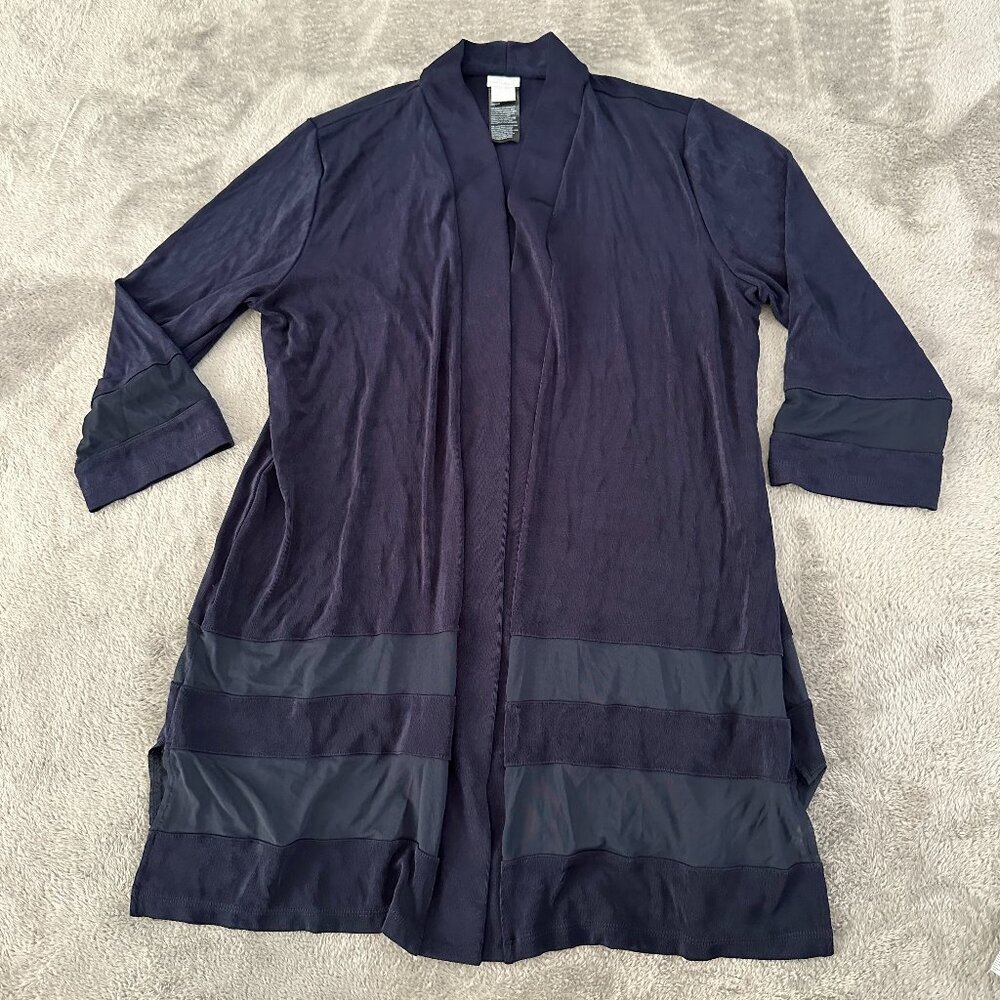 Chico's Travelers Navy Open Long Cardigan Women's Large 12/14 Vacation Travel